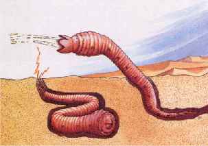 A Mongolian Death Worm showing 2 forms of attack.